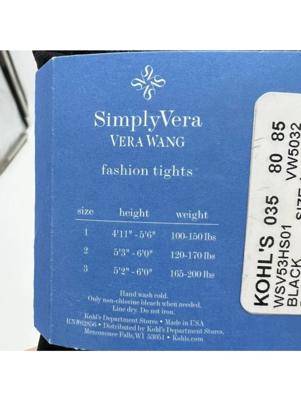 NWT Simply Vera Vera Wang Sheer Chevron Control Top Fashion Tights Size 1 Black